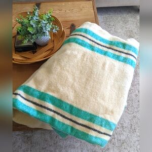 100% Wool Turquoise Striped Blanket